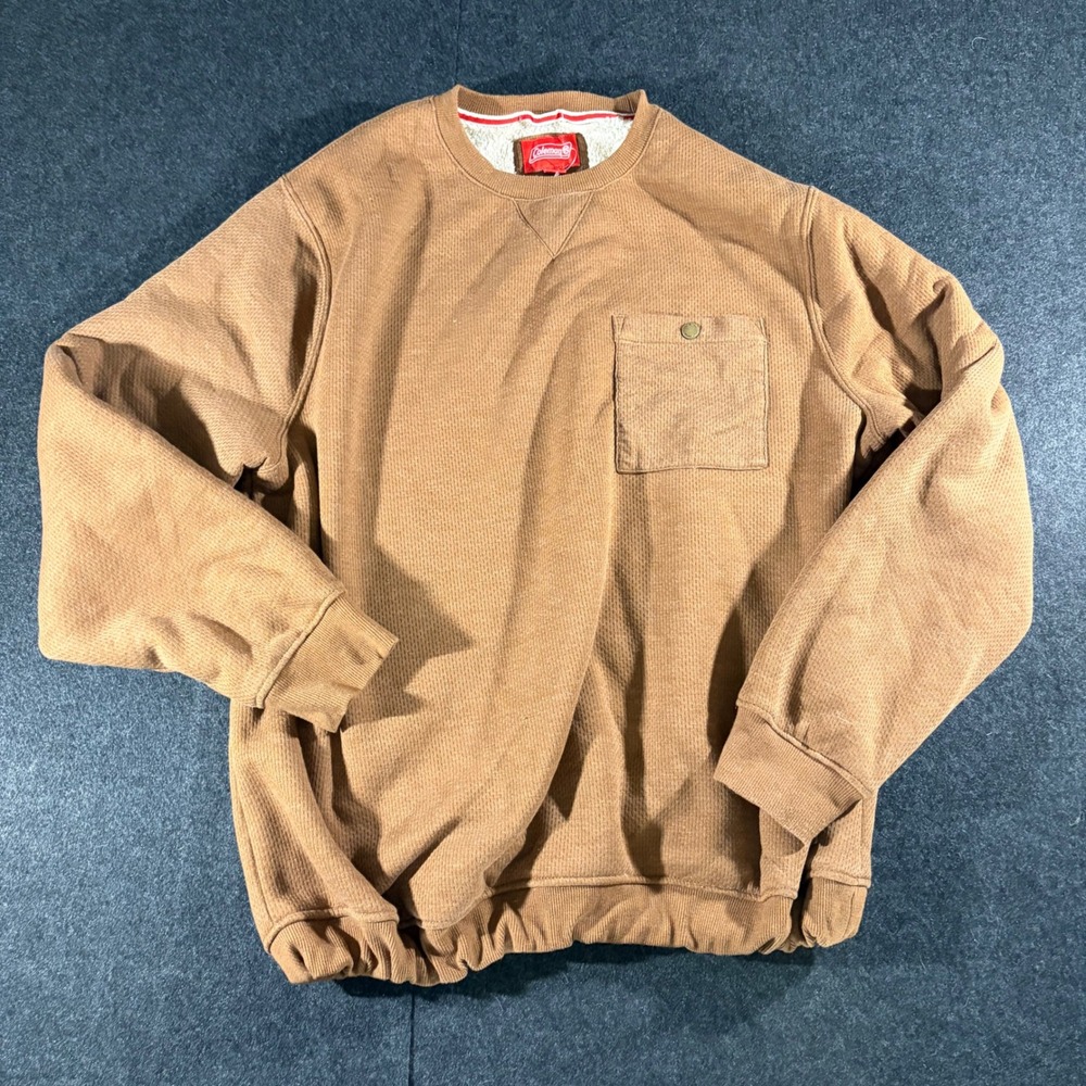 Coleman Sherpa Lined Sweatshirt Mens XXL Brown Waffle Knit Pocket Pullover